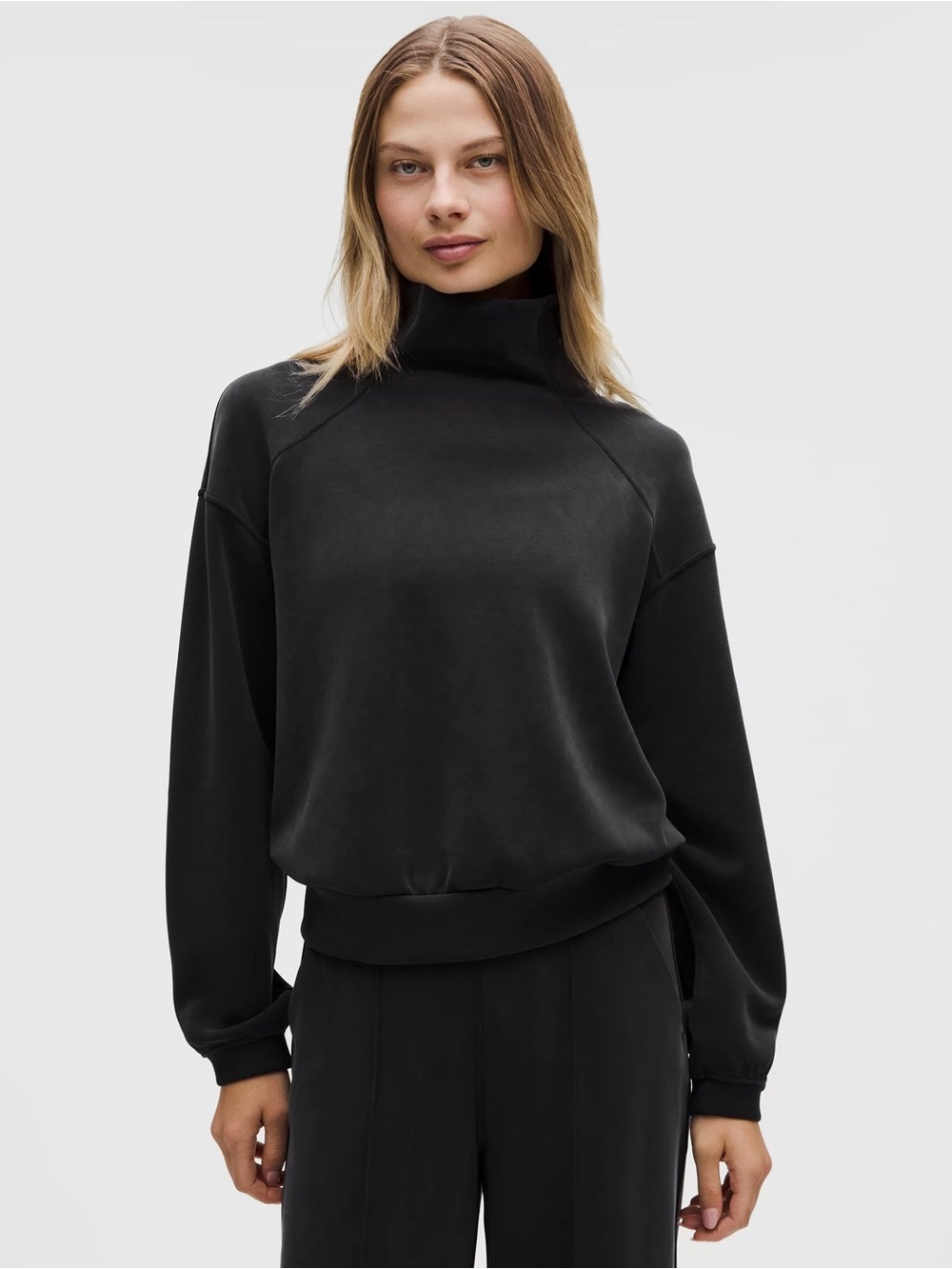 Lululemon Brushed Softstreme Cropped Funnel Neck Pullover Sweatshirt Black XS